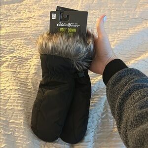 Eddie Bauer Black Fur-Trimmed Gloves
